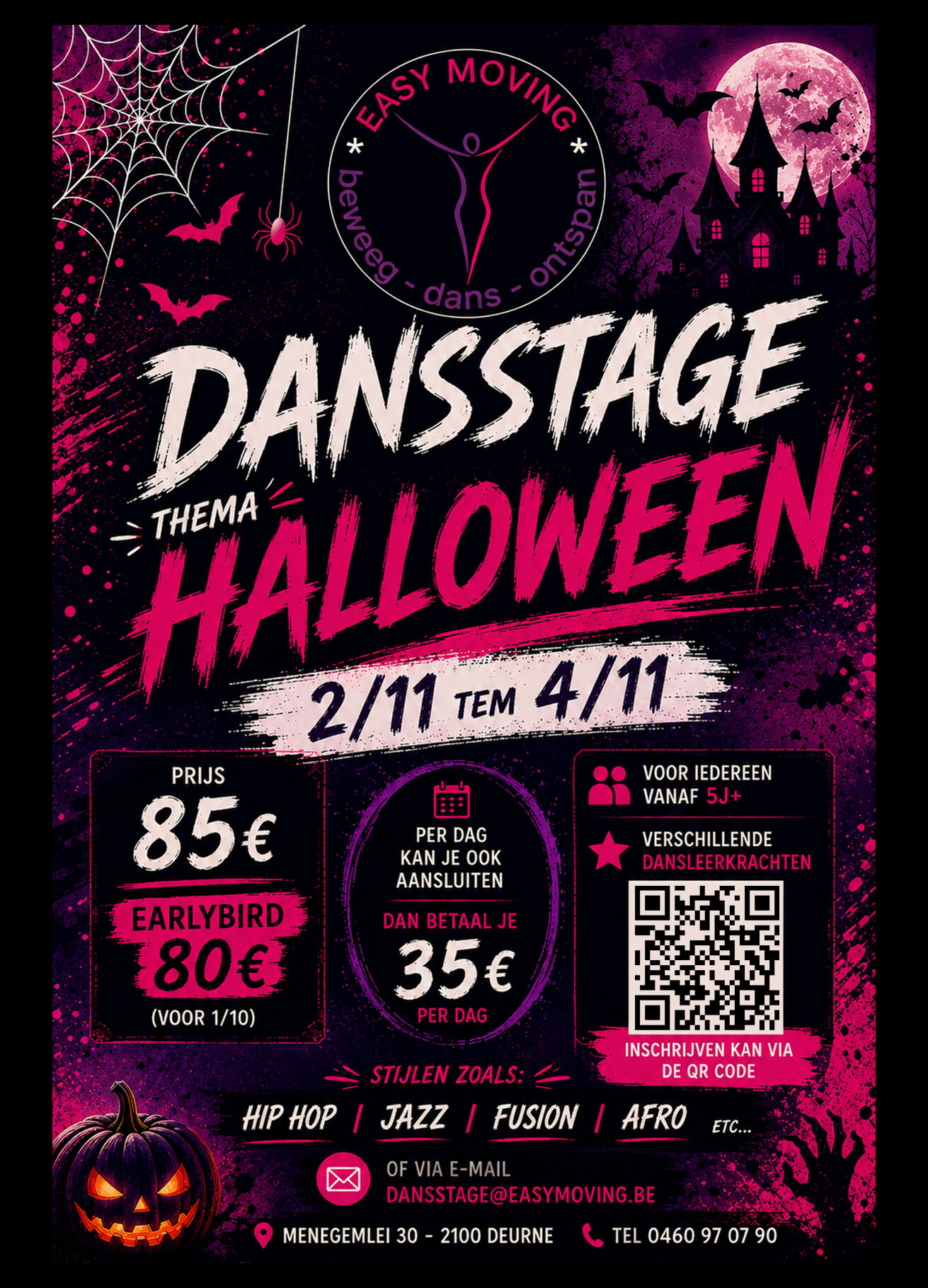 Dansers in kostuum tijdens de Dansstage Halloween bij Easy Moving
